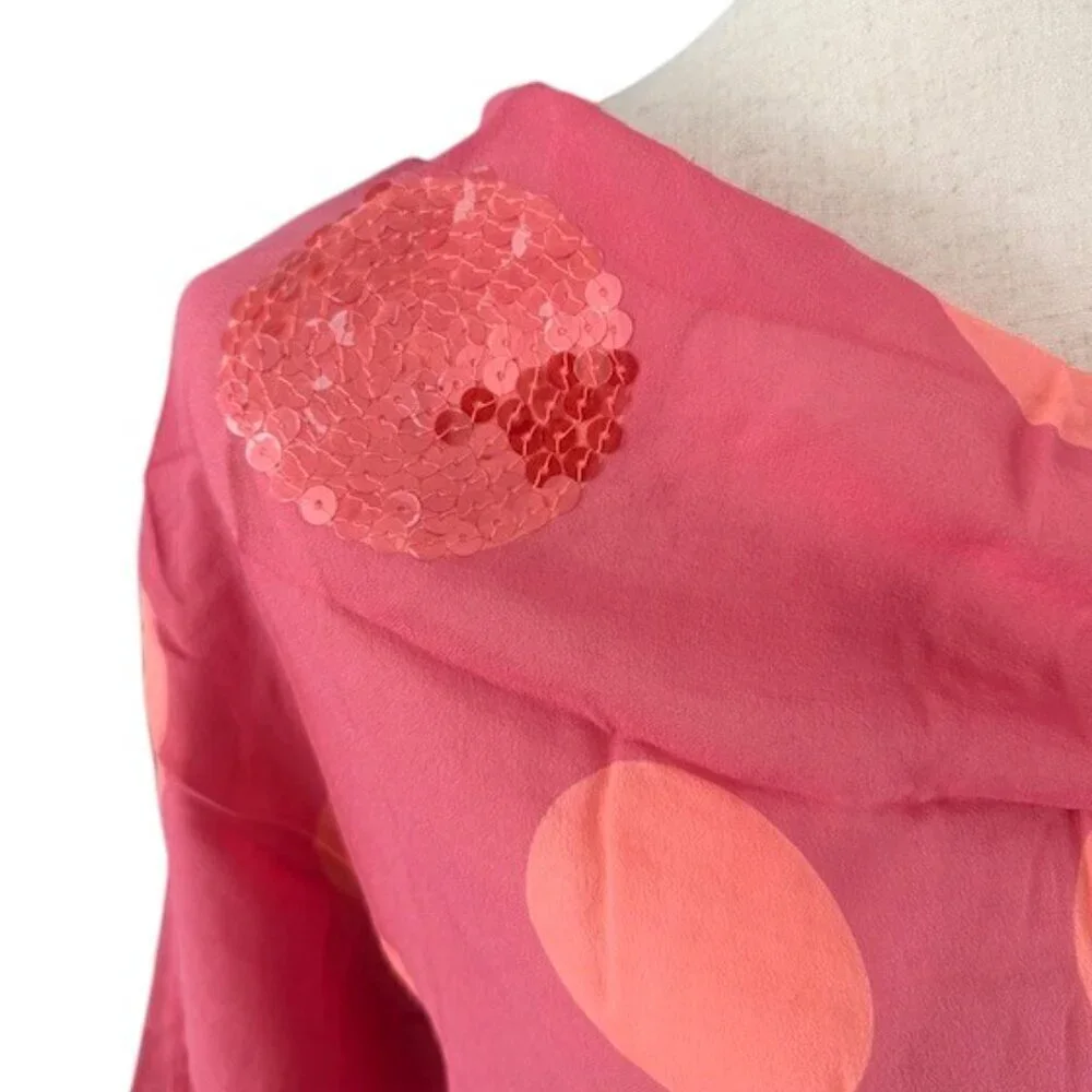 Genny Women's Pink Coral Sequin Top and Pants Set Made in Italy Designer 12 EUC